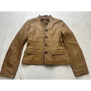 BCBG Maxazria Genuine Leather Jacket XS Full Zip Beige